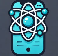 Sleek, modern logo for React Native Insights, featuring the React Native atom symbol combined with a smartphone icon, in shades of blue and teal.